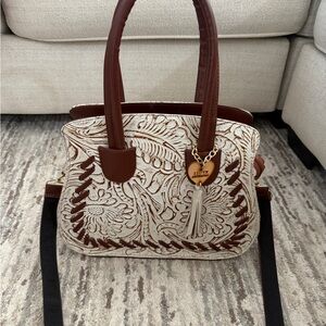 Elegant Brown and Cream Women's Handbag